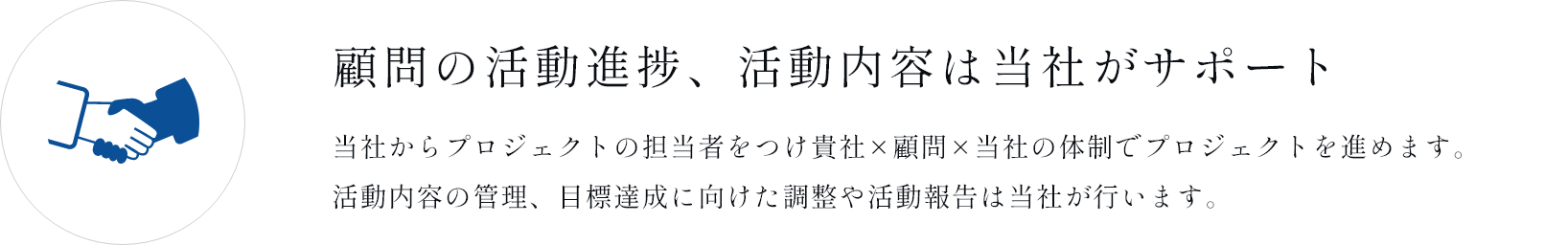 専属担当者がサポート 活動進捗・活動内容を管理、目的達成に向けた調整を行います。